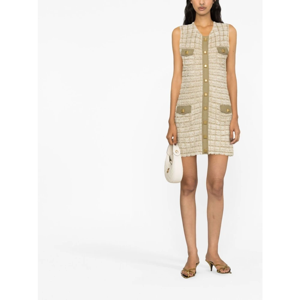 Balmain Beige Tweed Kort Jurkje Multicolor Dames