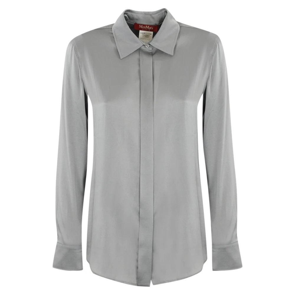 Max Mara Studio Zijden Klassieke Blouse Lange Mouw Gray Dames