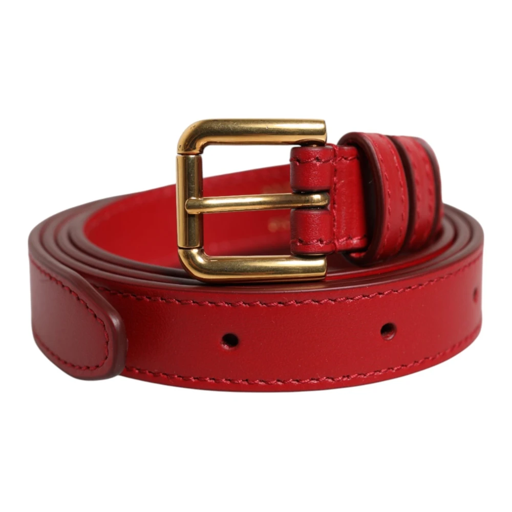 Dolce & Gabbana Women's Red Logo Engraved Metal Waist Buckle Belt