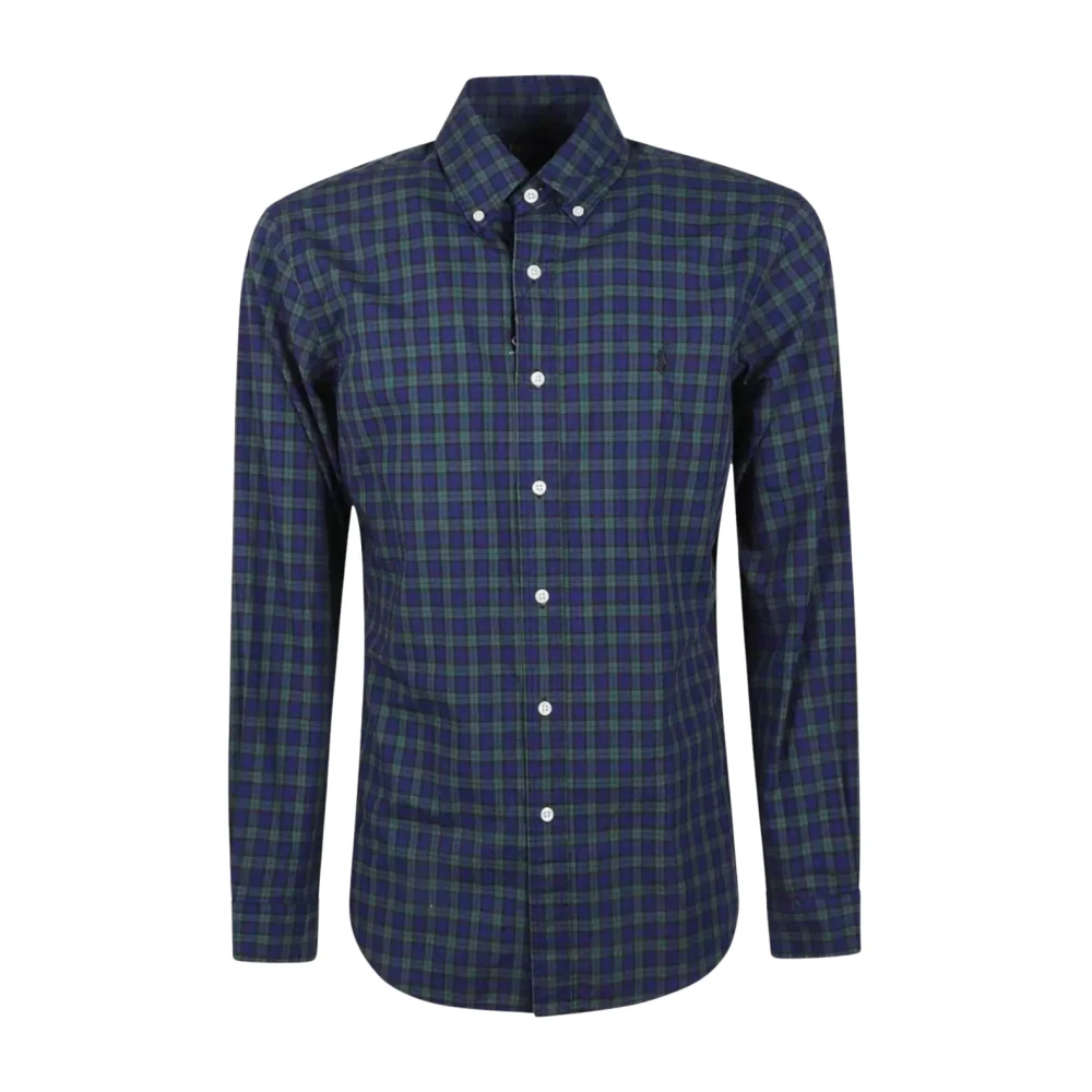 Ralph Lauren Geruit overhemd met geborduurd logo Blue Heren