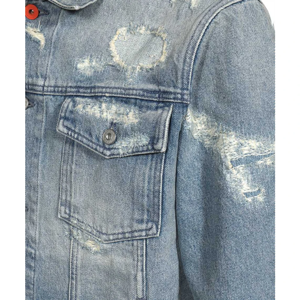 Heron Preston Versleten Denim Jack Blue Heren