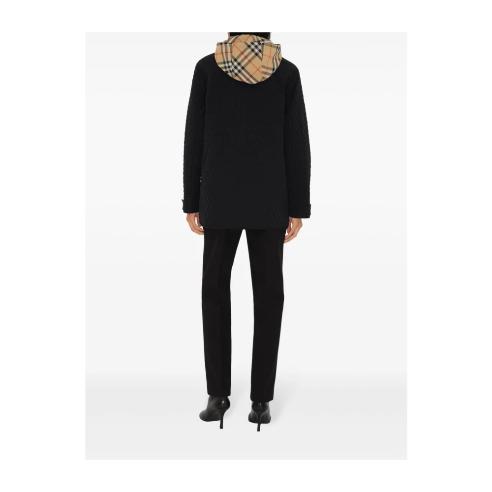 Burberry Zwarte Diamant Gewatteerde Jas Black Dames