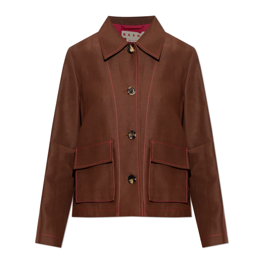 Marni Vrouw Bruin Jassen Dames, S, Viscose-Ramie Jas Met Cargo Zakken
