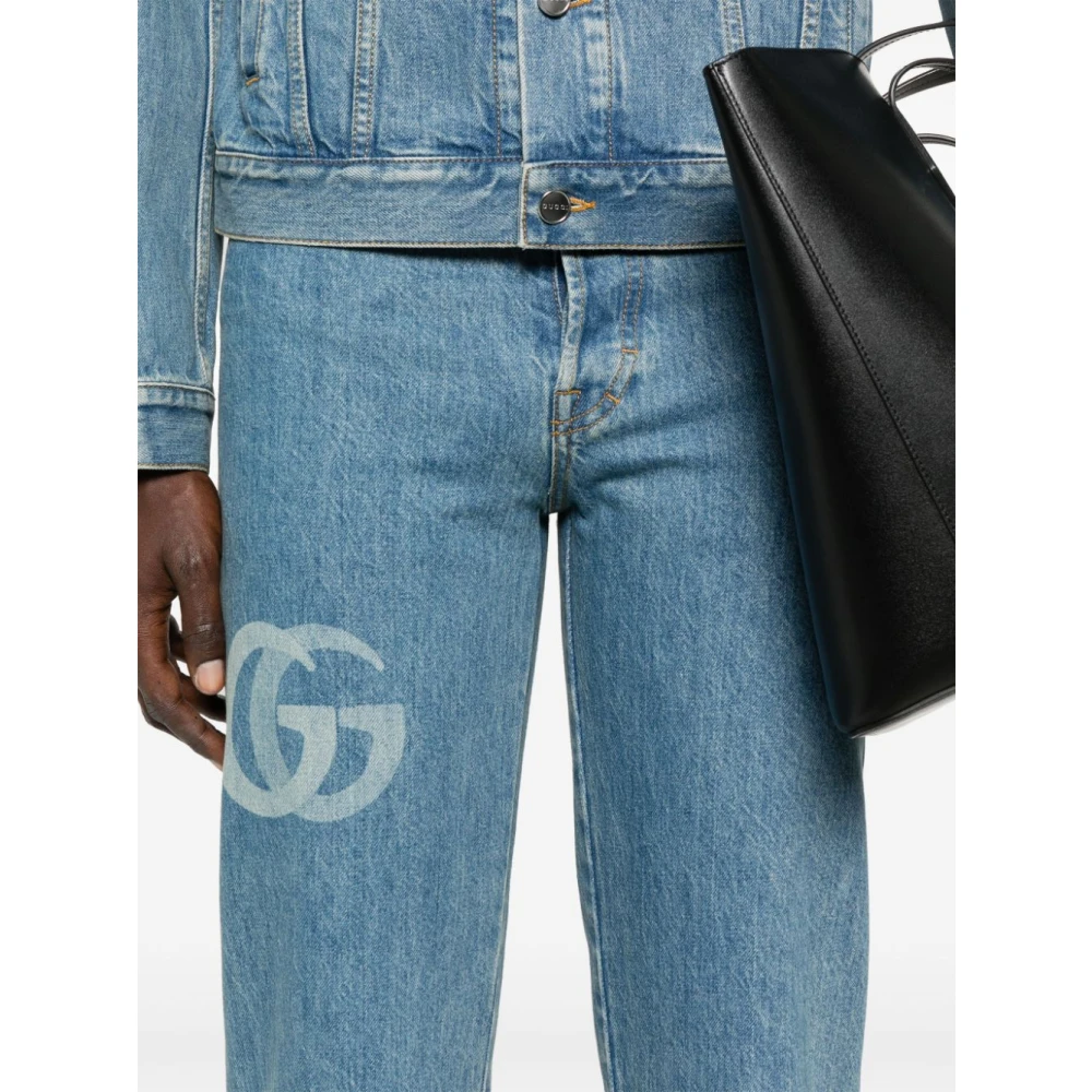 Gucci Slim-Fit Denim Jeans met Logo Blue Heren