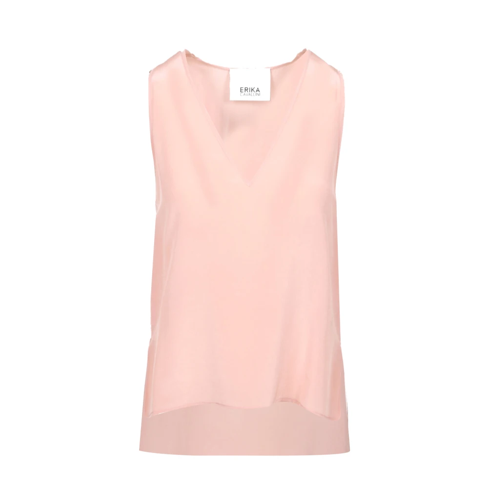 Erika Cavallini Poederroze Zijden Top V-Hals Pink Dames