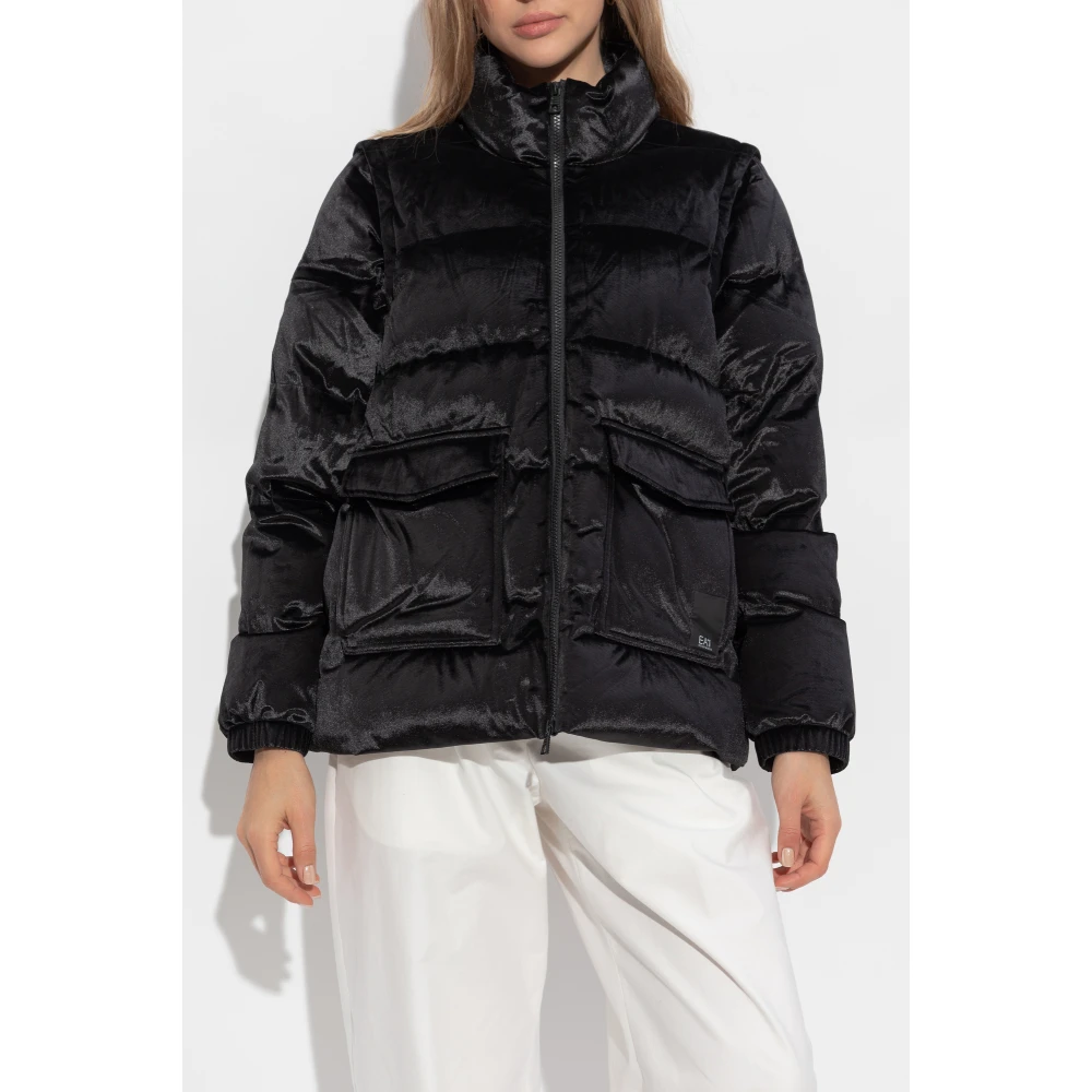 Emporio Armani EA7 Gewatteerde jas met afneembare mouwen Black Dames