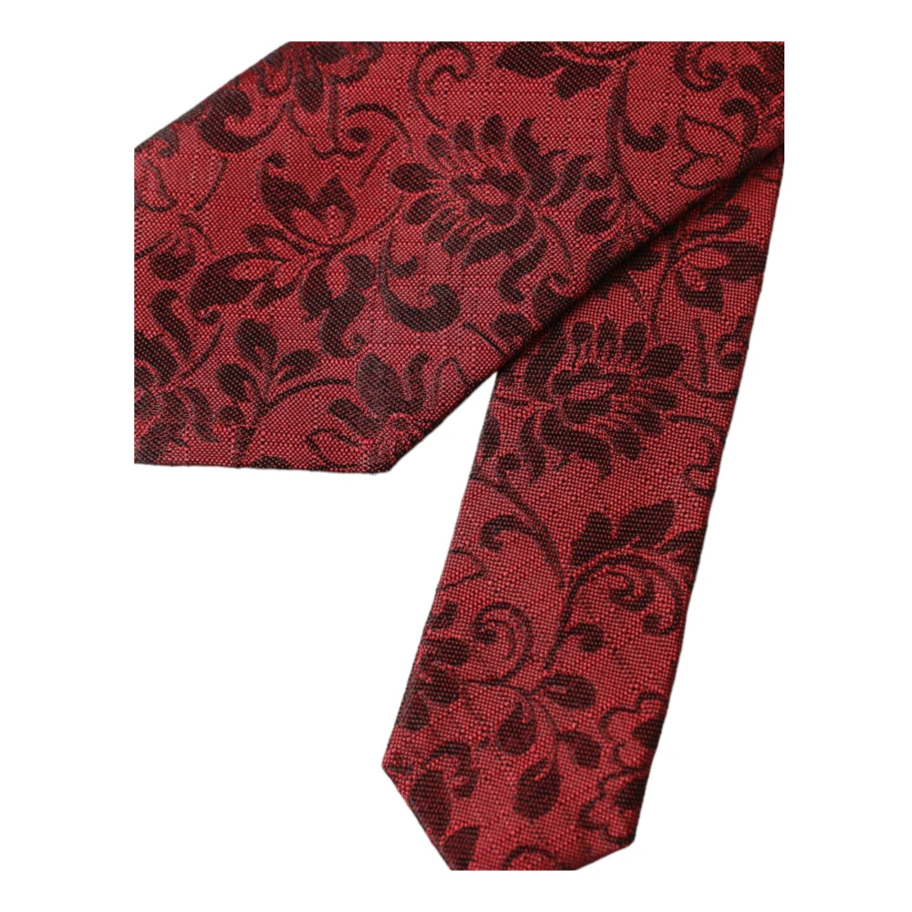 Dolce & Gabbana Rode Bloemen Brokaat Zijden Stropdas Red Heren