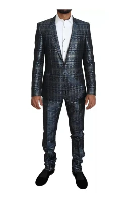 Silverblå Glänsande Slim Fit Kostym