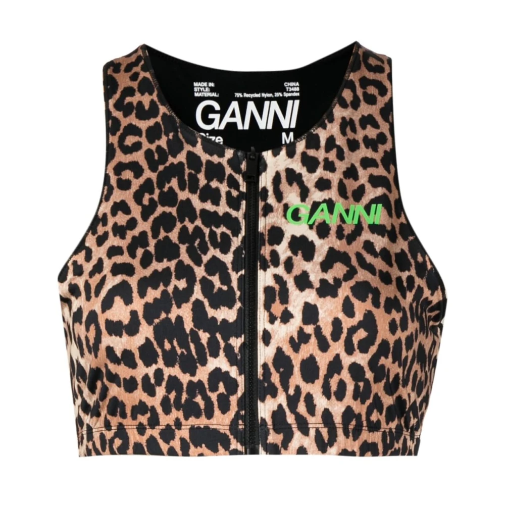 Ganni Leopard Print Racerback Top Brown Dames