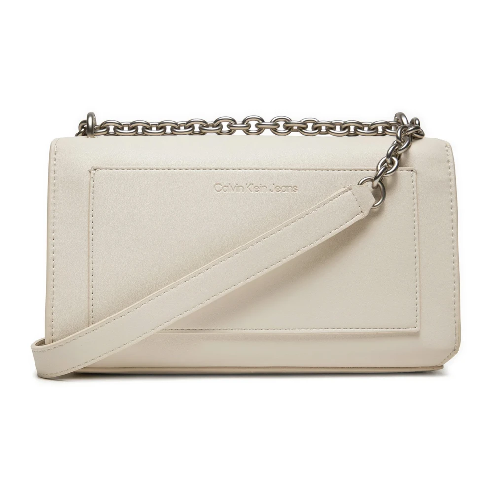 Calvin Klein Jeans Eco-Leren Flap Tas met Ketting Beige Dames