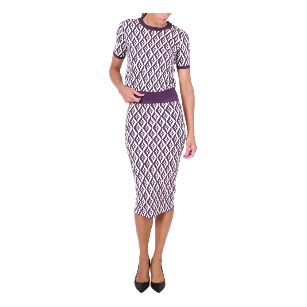 Elisabetta Franchi Diamant Jacquard Pencil Rok Pruim Purple Dames