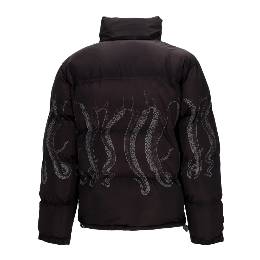 Octopus Zwarte gewatteerde jas met capuchon Black Heren
