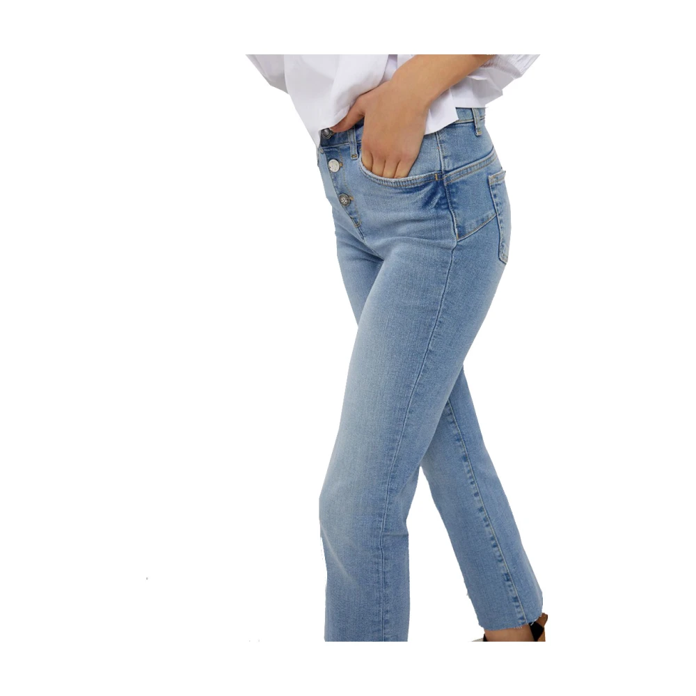 Liu Jo Stone Bleached Fringed Hem Cropped Jeans Blue Dames