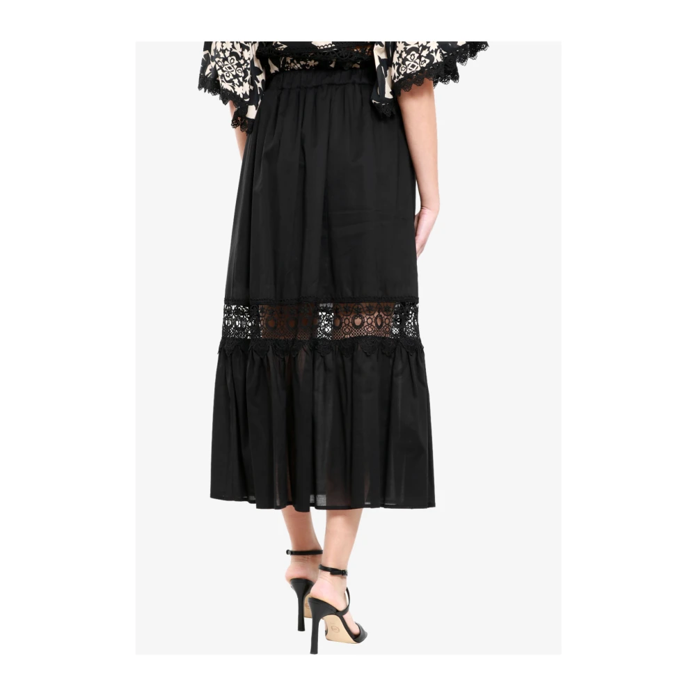Kaos Zwarte Katoenen Hoge Taille Rok Black Dames