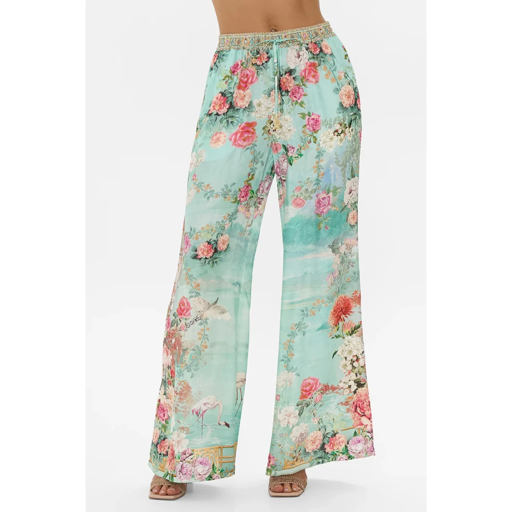 Camilla Zijden Loungebroek met Kristalversiering Blue Dames