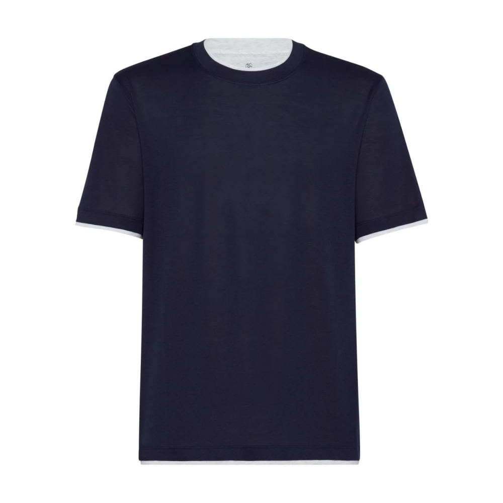 BRUNELLO CUCINELLI Gelaagde Zijde-Katoen T-shirts en Polos Blue Heren