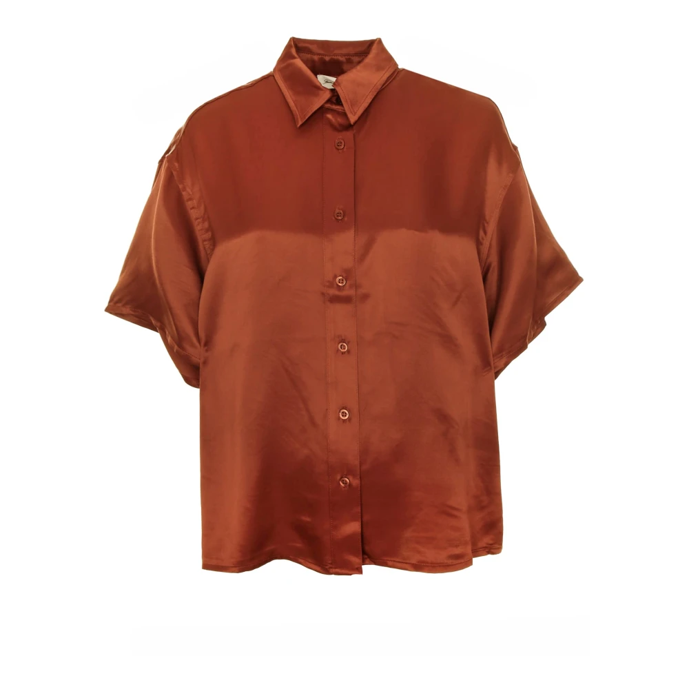 American vintage Luchtige korte mouwen blouse met knopen Brown Dames