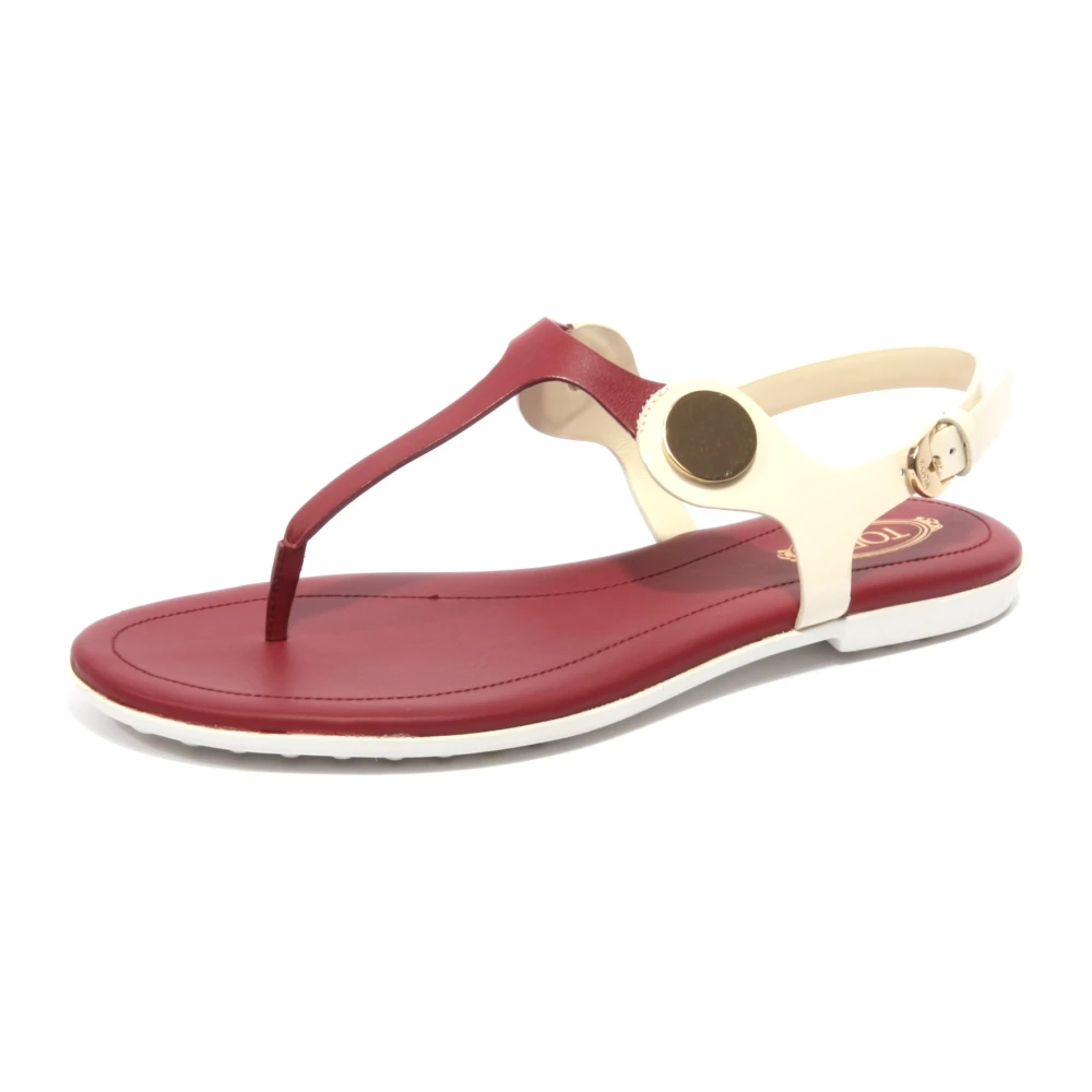 Tod's Donna Rosso Infradito Sandalo Flip Flops Scarpa
