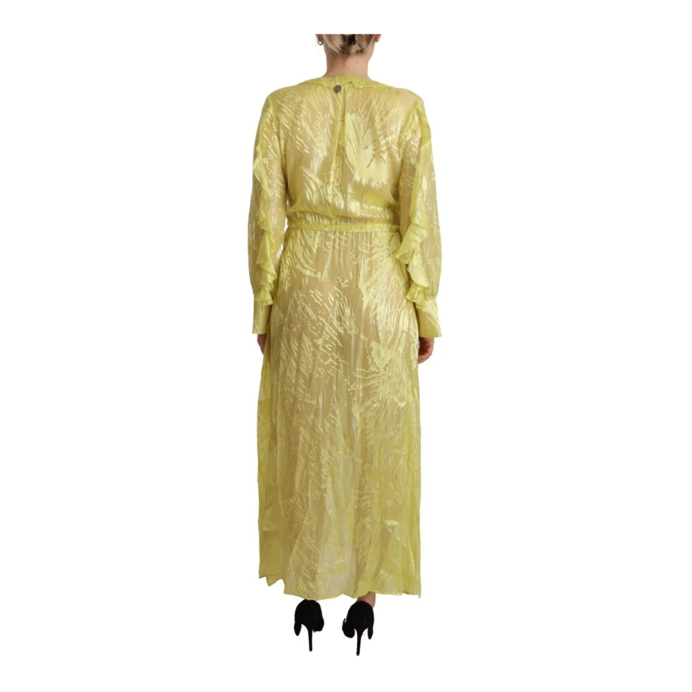 PATRIZIA PEPE Gele Zijden Plunging Maxi Jurk Yellow Dames