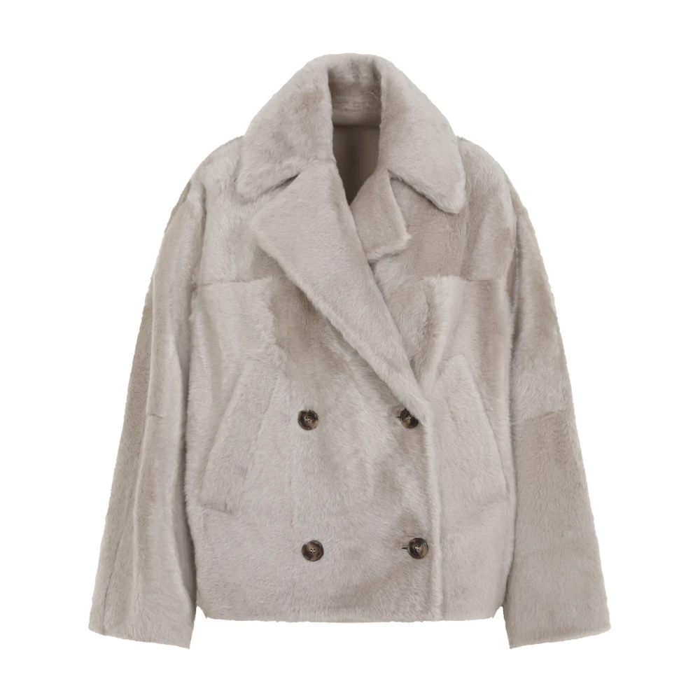 Yves Salomon Luxe Faux Fur Shearling Jas Gray Dames