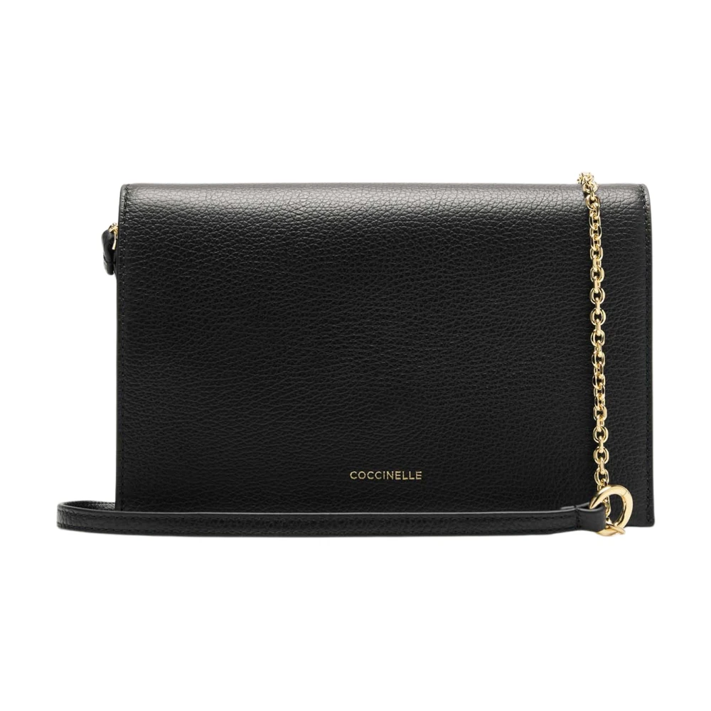 Coccinelle Zwarte leren schoudertas met ketting Black Dames