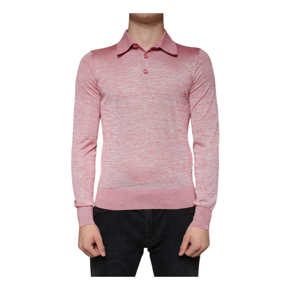 Dolce & Gabbana Men's Pink Logo Polo Shirt With Button Closure