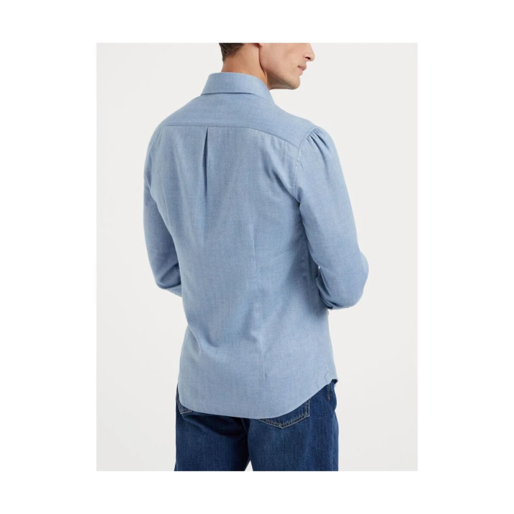 BRUNELLO CUCINELLI Poederblauw Katoenblend Overhemd Blue Heren