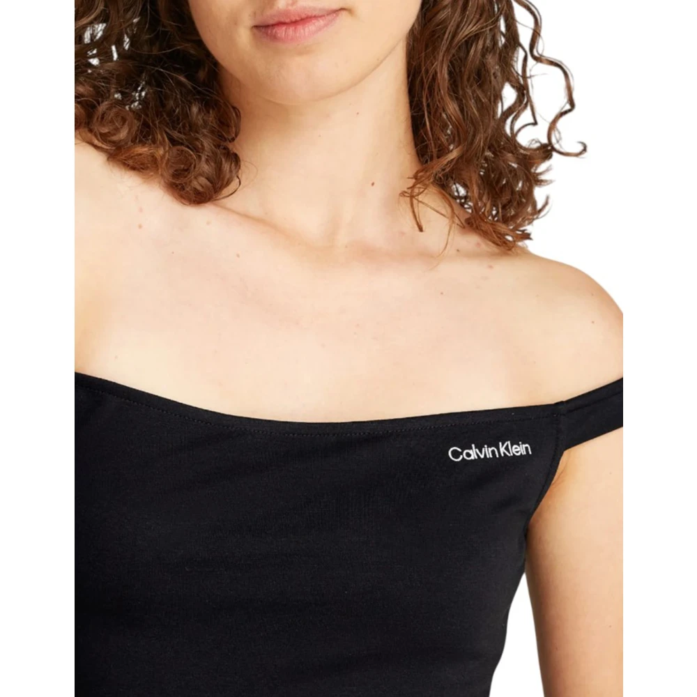 Calvin Klein Jeans Logo Milano Bardot Stijl Jurk Black Dames