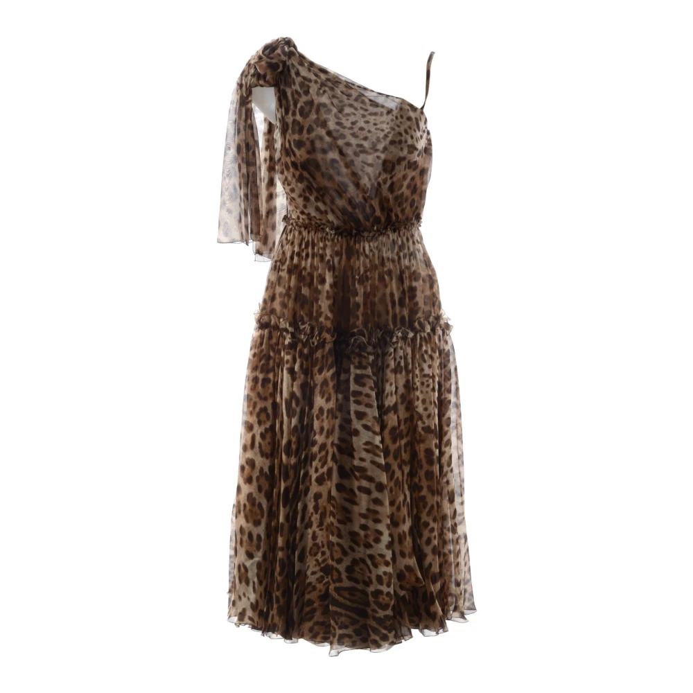 Dolce & Gabbana Lange jurk met dierenprint voor vrouwen Brown Dames