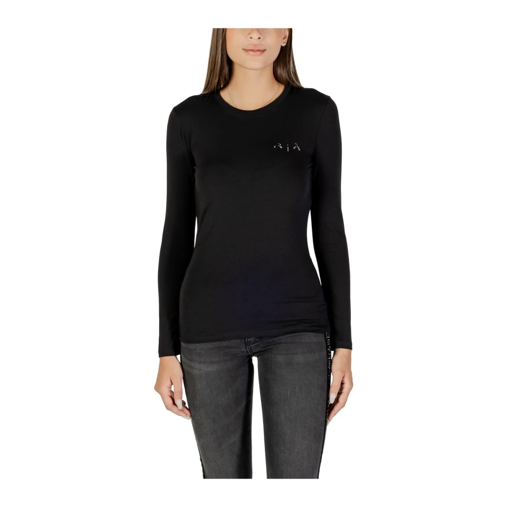 Armani Exchange Women's Black Round-Neck Knitwear, S, Rhinestone Long Sleeve Knitwear