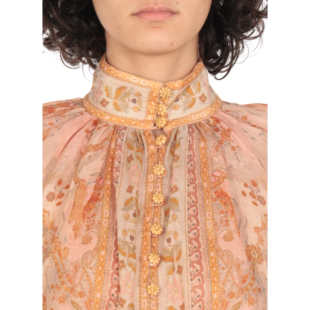 Zimmermann Oranje Paisley Blouse met hoge hals Orange Dames