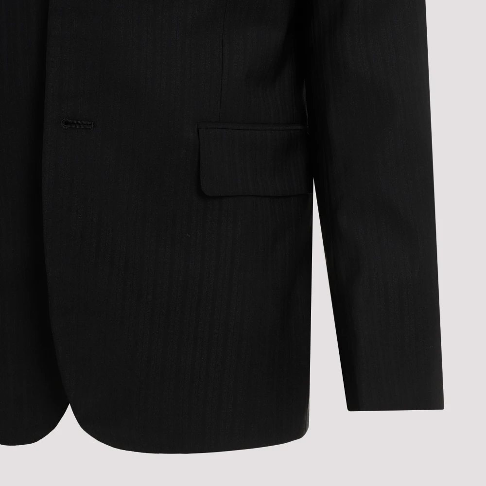 Comme des Garçons Zwarte Wollen Jas Peak Revers Black Heren