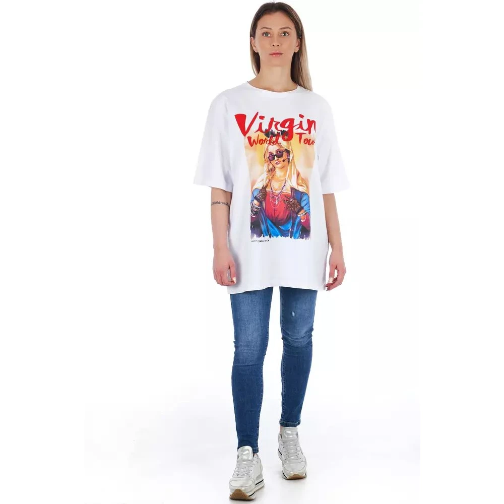 Frankie Morello Chic Prints Oversized Cotton Tee White Dames