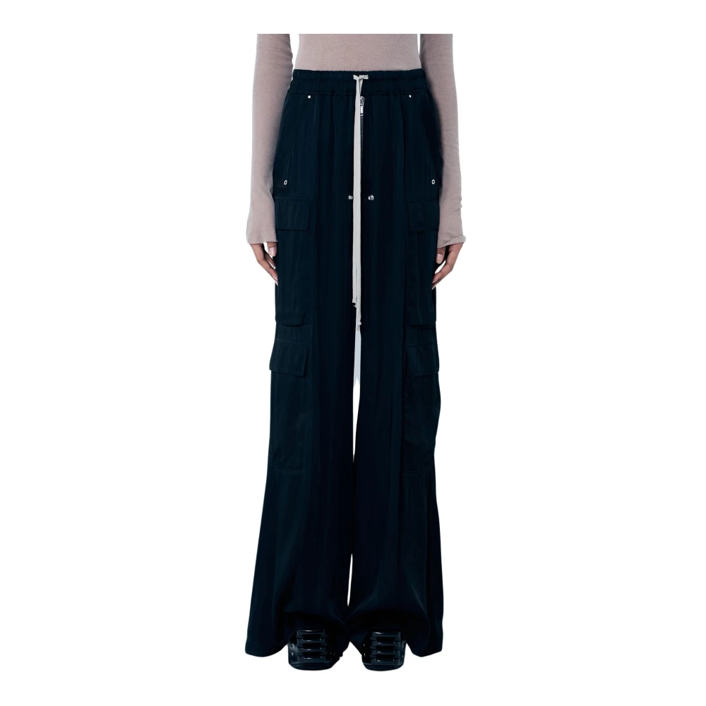 Rick Owens Wijde satijnen cargobroek Black Dames