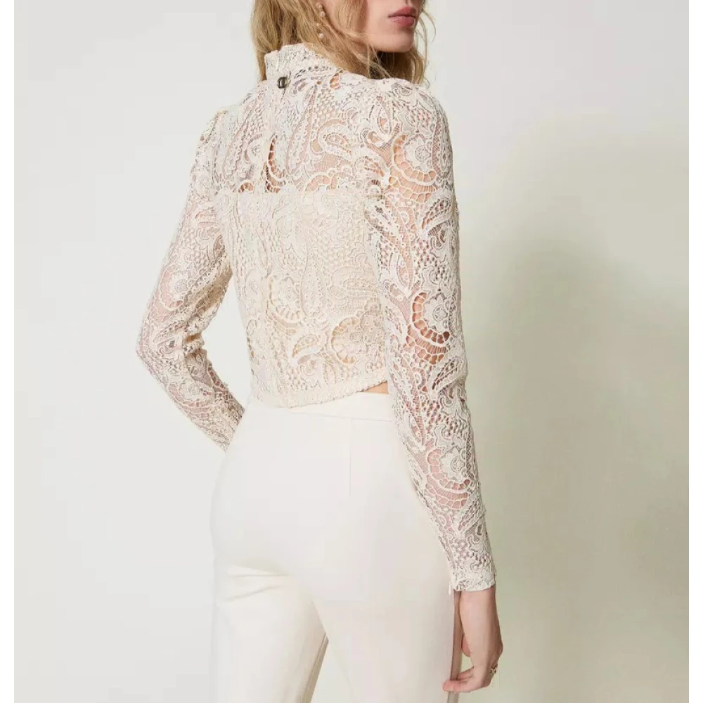 Twinset Kanten Cropped Blouse Macramé Stijl White Dames
