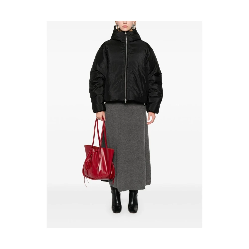 Jil Sander Zwarte Gewatteerde Donsjas Hoge Hals Black Dames