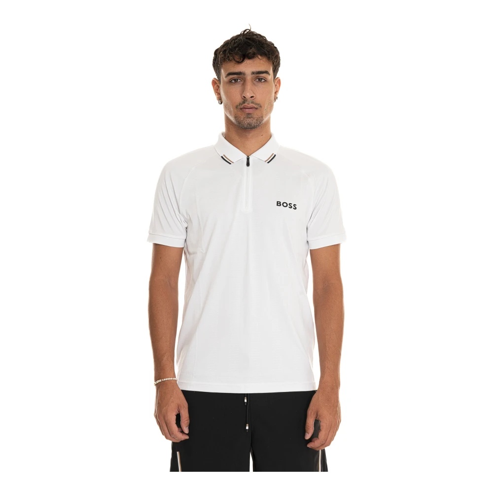 Boss Short Sleeve Polo Shirt met Halve Rits White Heren