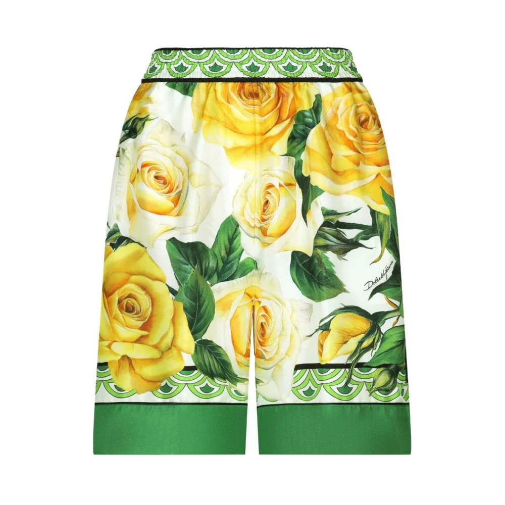 Dolce & Gabbana Zijden Shorts met Rozenprint Multicolor Dames