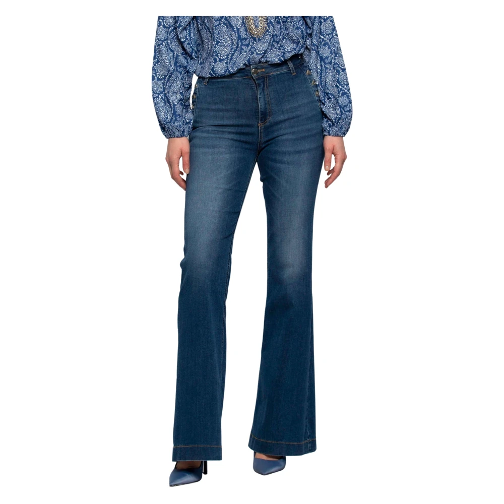 Kocca Women's Blue High-Waisted Denim And Cotton Trousers - Flare Jeans - W25 - Jeans