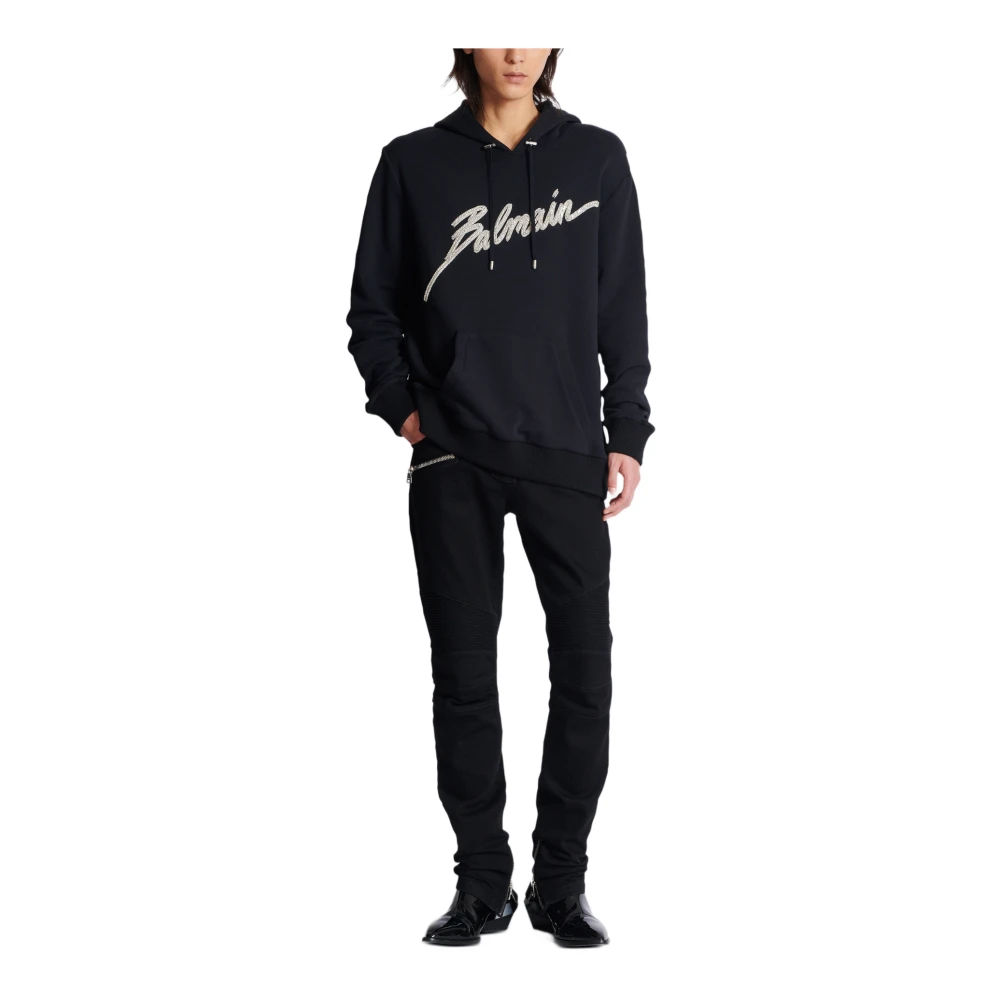 Balmain Geborduurde Bamain Letter hoodie Black Heren