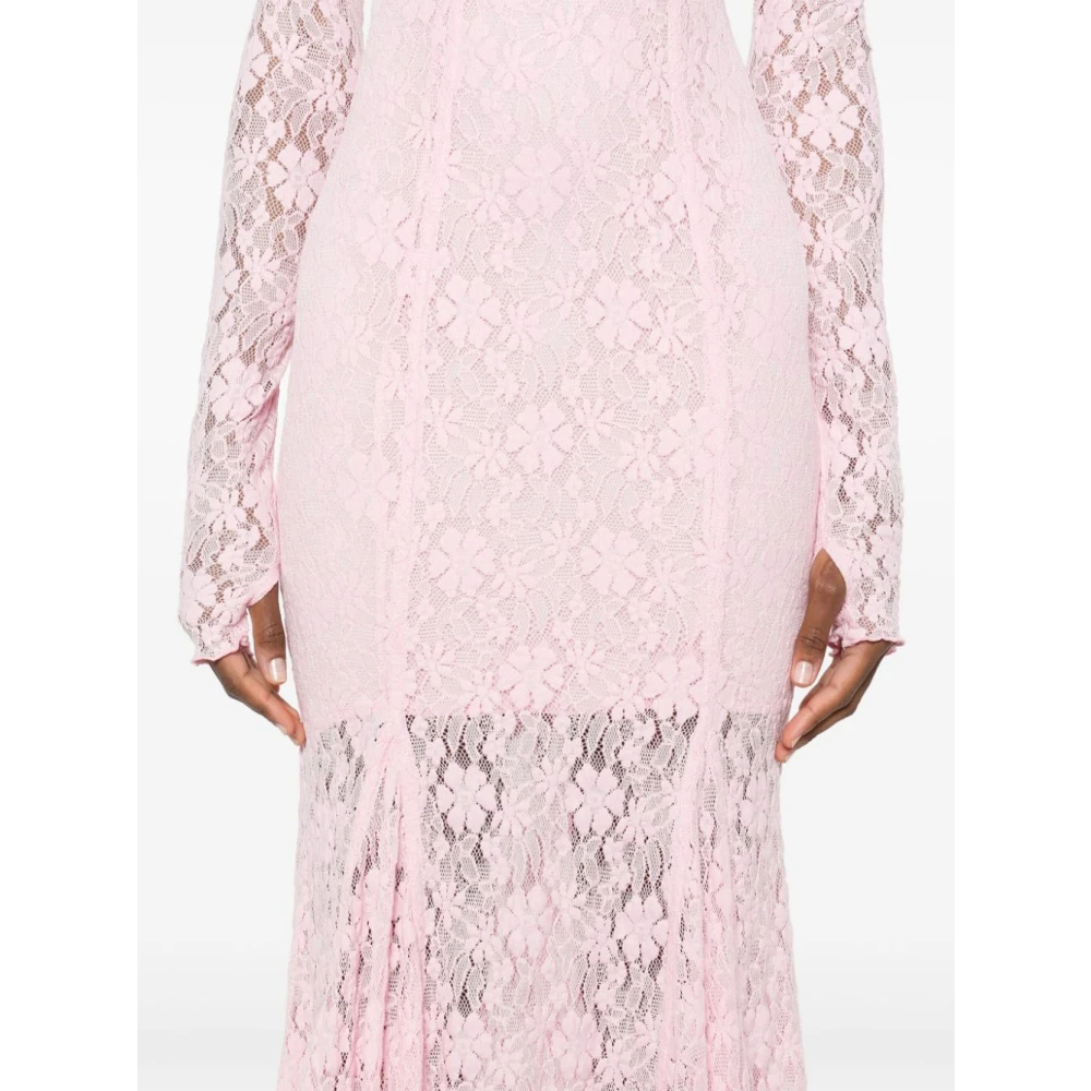 Rotate Birger Christensen Lange Mouw Kant Maxi Jurk Sprookje Pink Dames