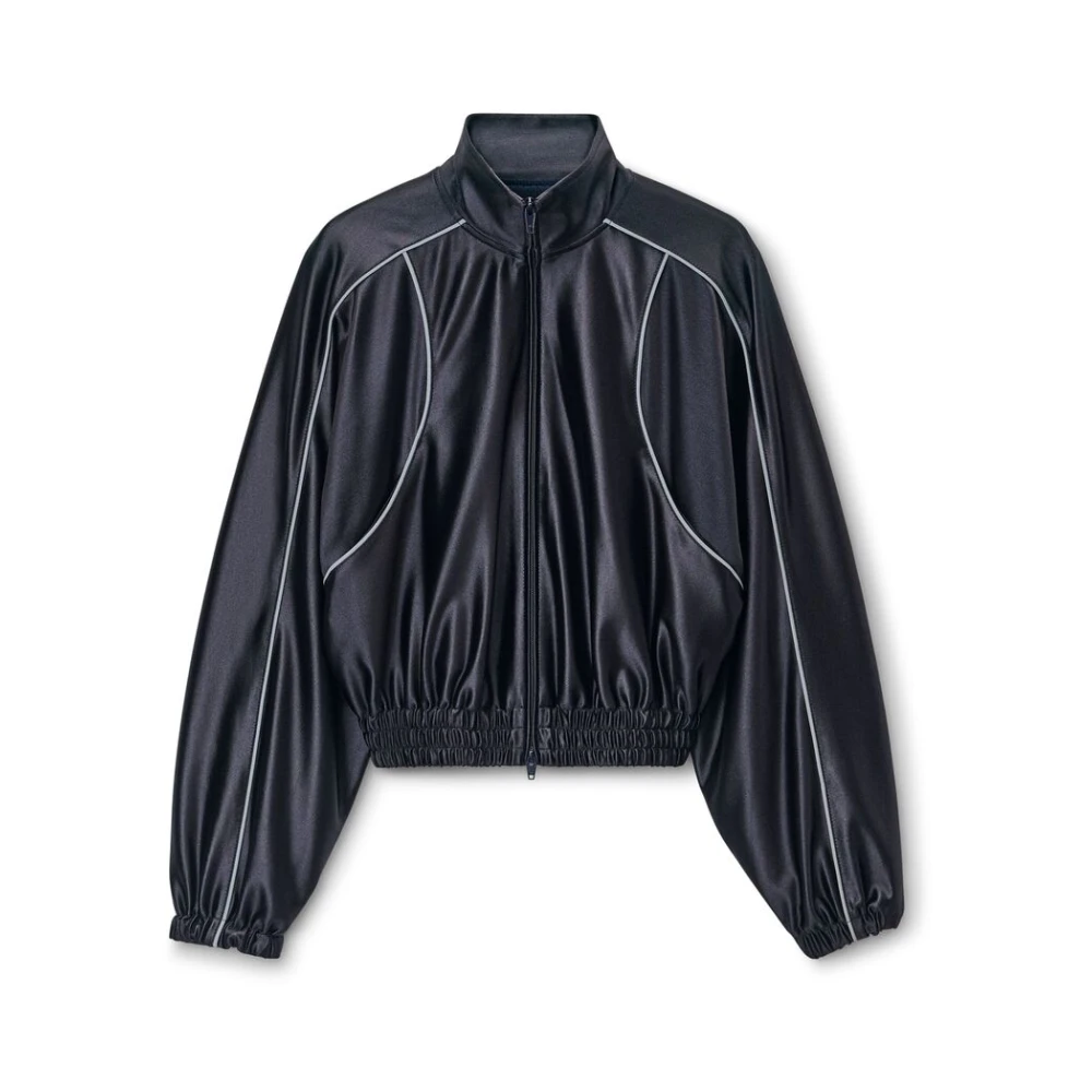 T by Alexander Wang Navy Blauw Hoge Hals Rits Jas Black Dames