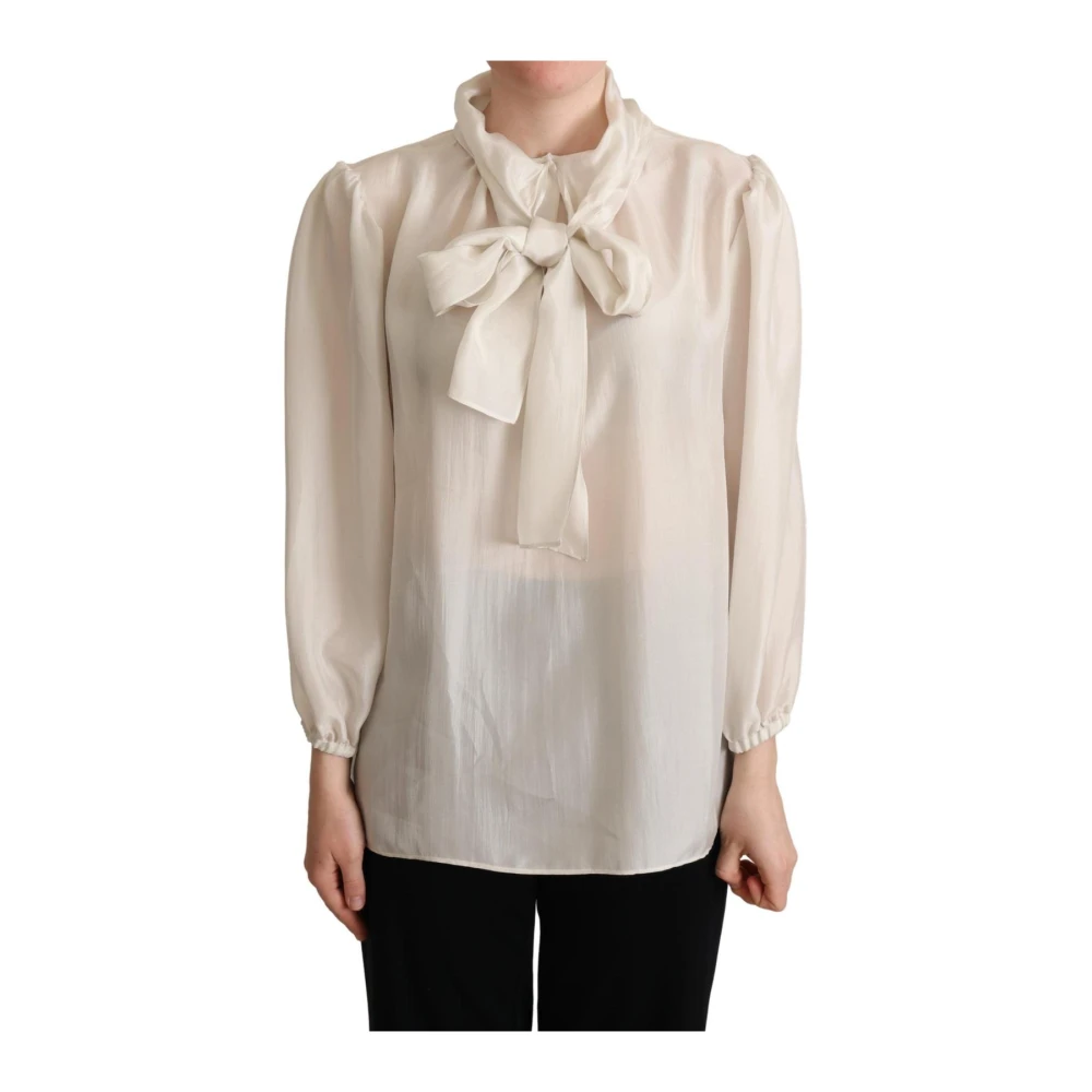 Dolce & Gabbana Femme Gris Blouses Et Chemises, Taille: 40 Fr Chemisier En Soie Col Ascot Manches Longues
