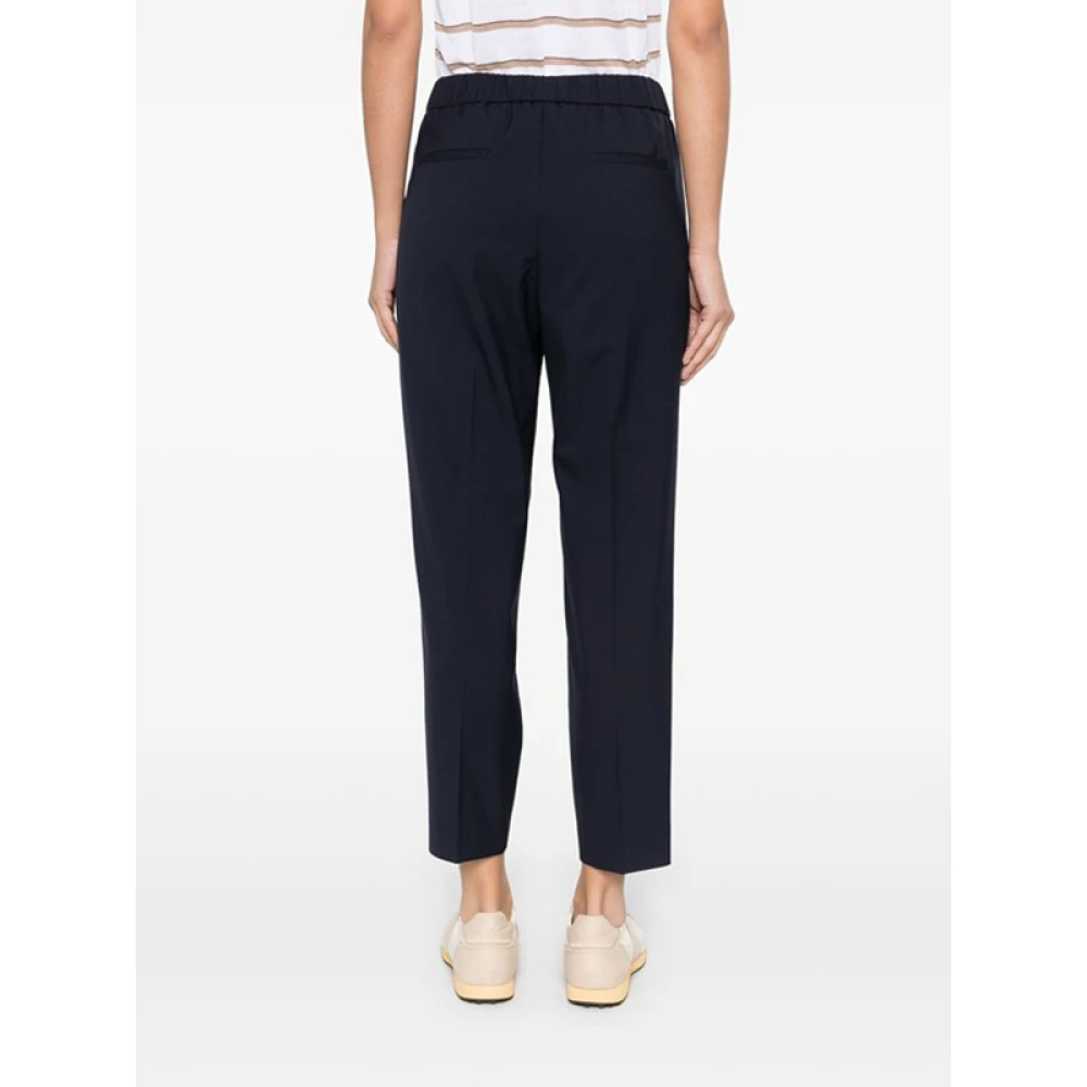 PESERICO Navy Blue Beaded Trim Trousers Black Dames