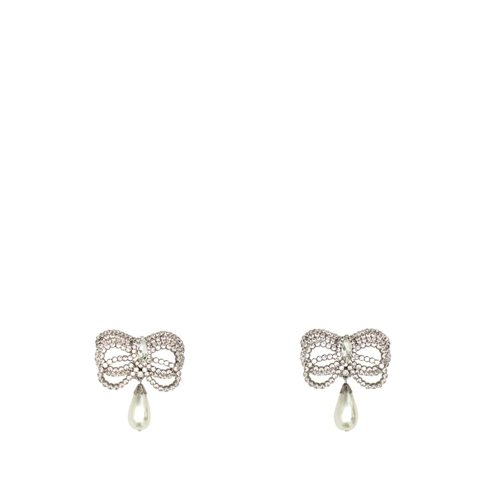 Alessandra Rich Women's Gray Earrings, One Size, Crystal Bow Pearl Earrings