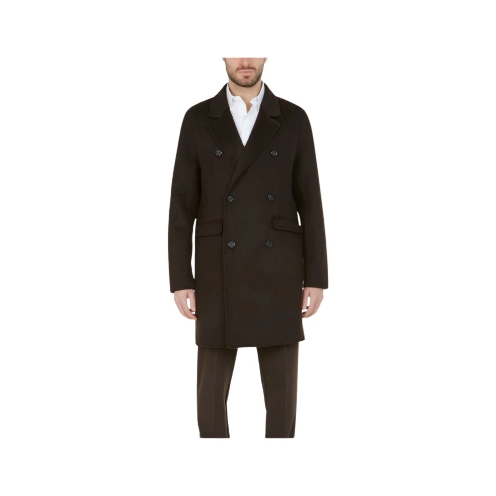 Paolo Pecora Men's Brown Double-Breasted Coats, M, Wool Blend Coat