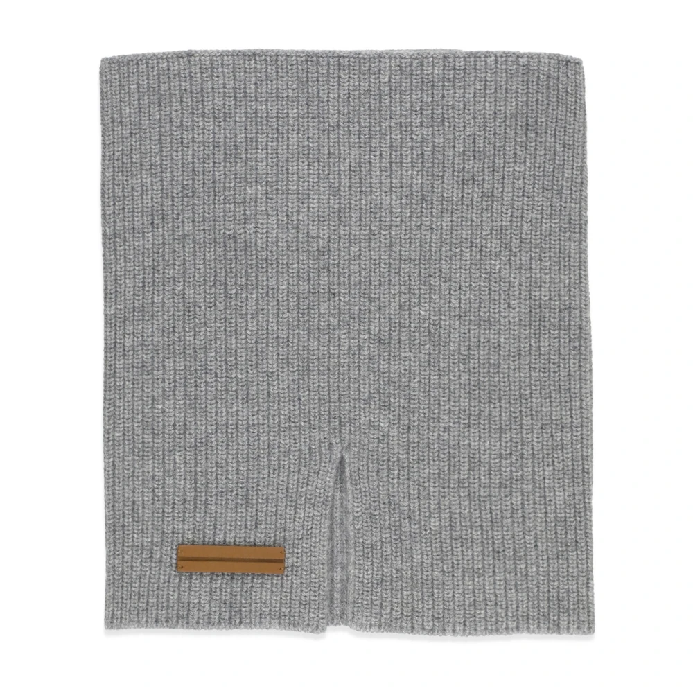 Ermenegildo Zegna Kasjmier Nekwarmer Geribbeld Patroon Leren Patch Gray Heren