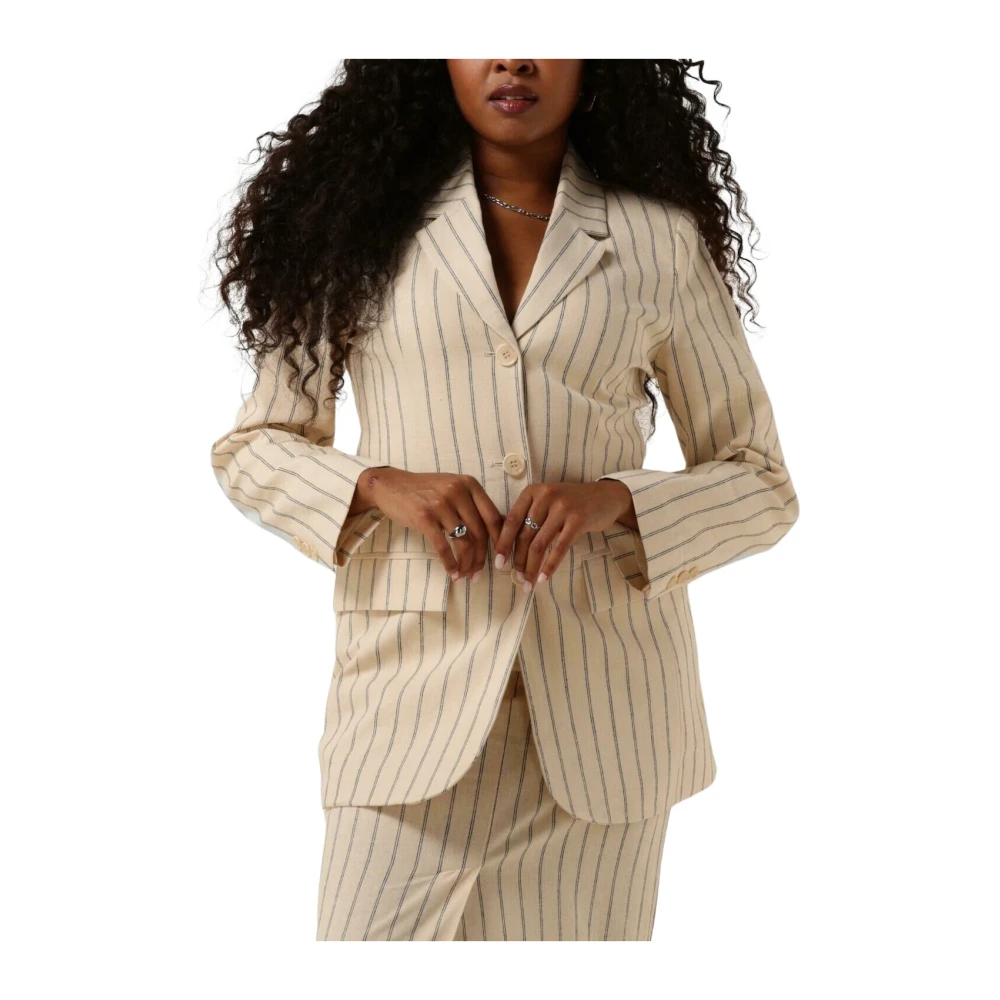 Selected Femme Gestreepte Getailleerde Blazer Beige Dames