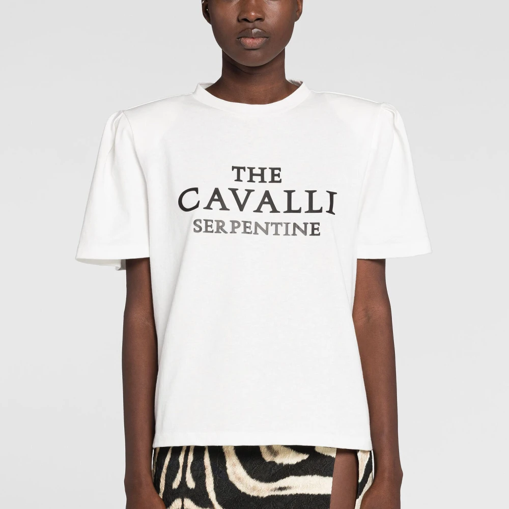 Roberto Cavalli Logo-Print Katoenen T-shirt Boxy Fit White Dames