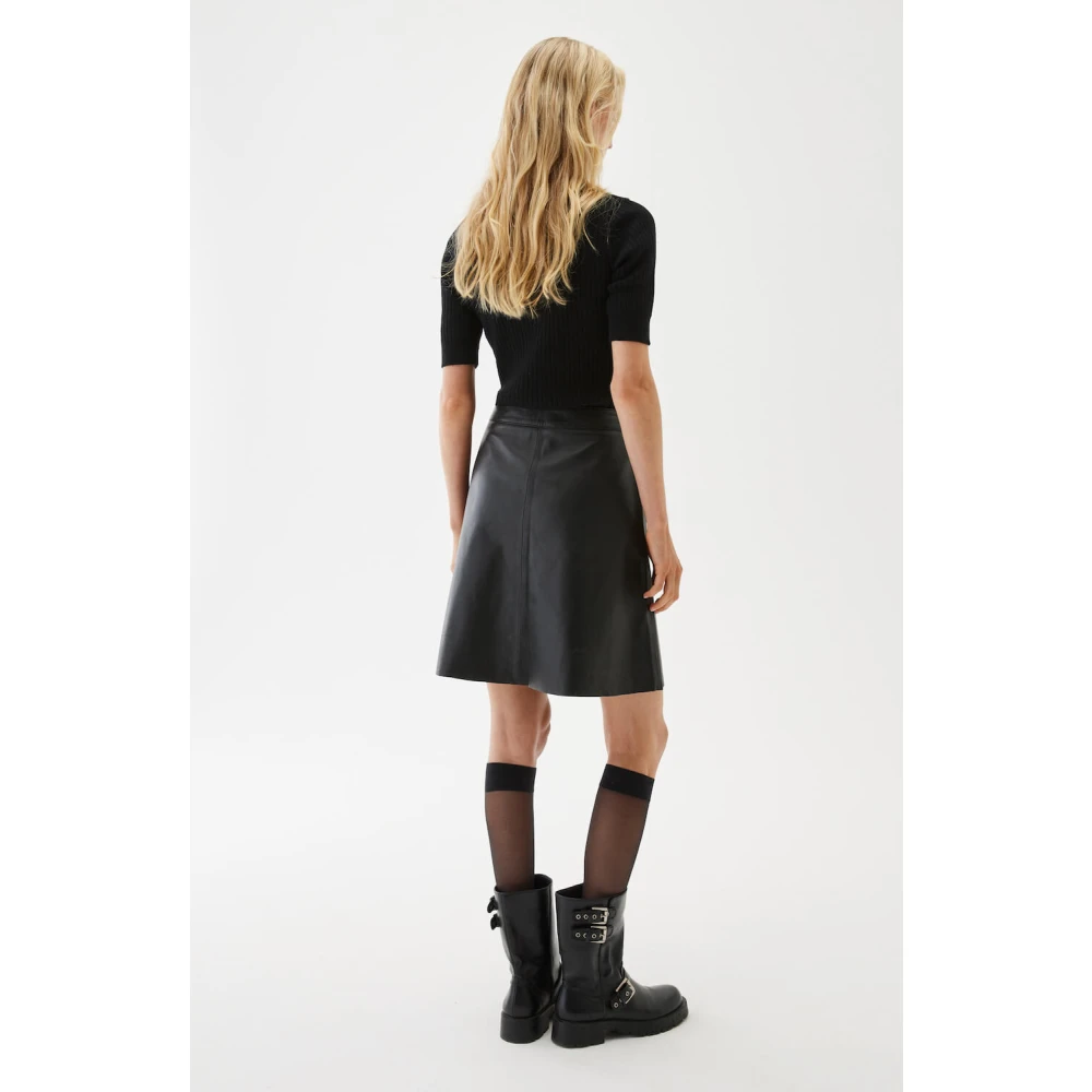 Busnel Luxe Lamsvacht A-Lijn Leren Rok Black Dames